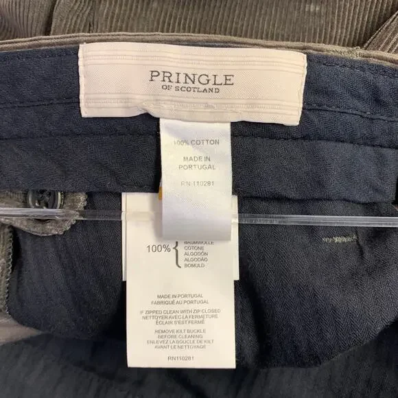PRINGLE Size 32 Taupe Corduroy Cotton Pleated Casual Pants